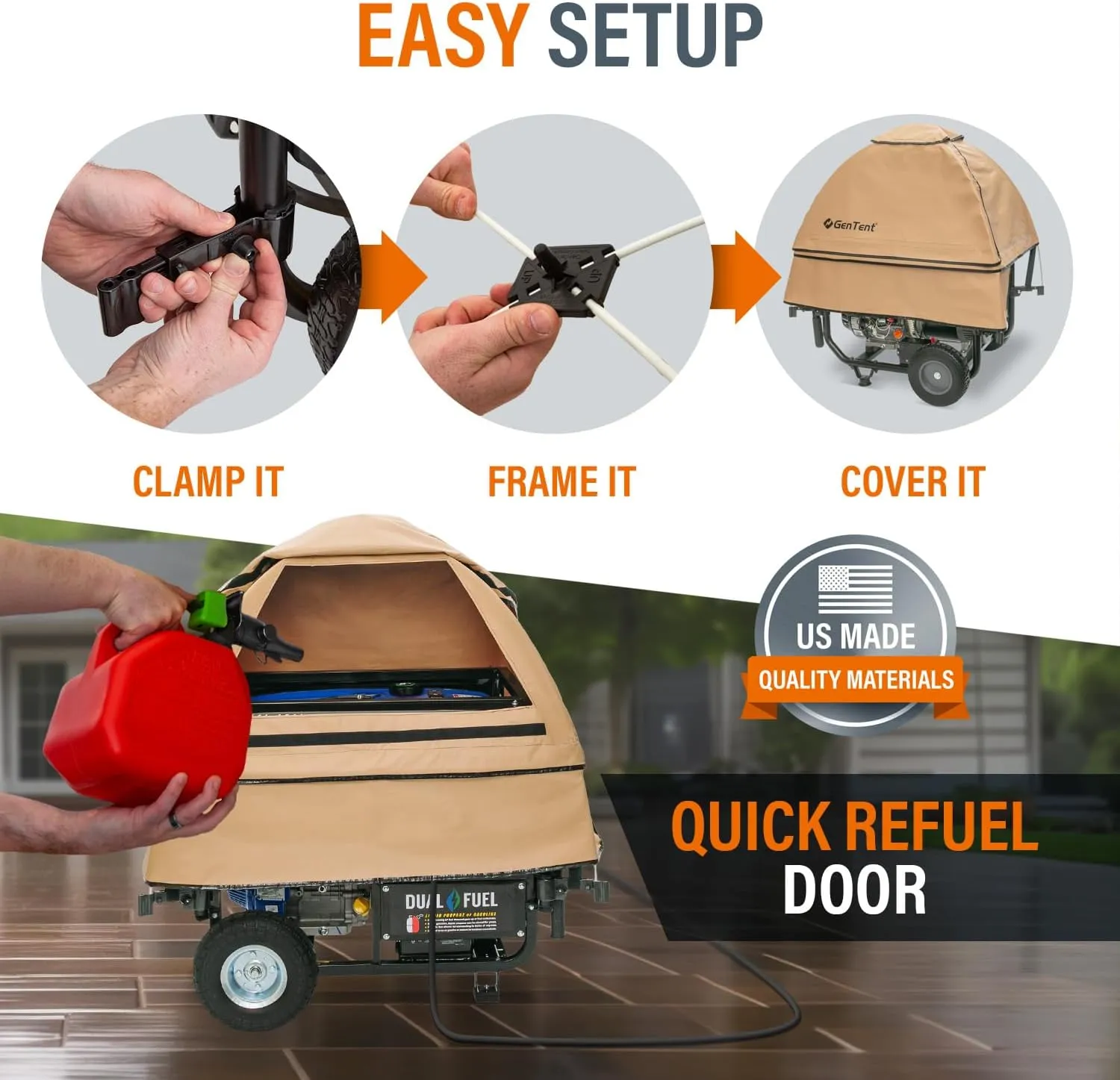 GenTent Generator Running Cover - Universal Kit (Standard, Tan) - for Open Frame Generators