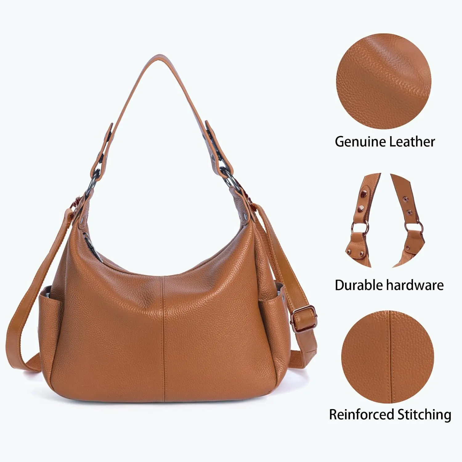 Genuine Leather Purses for Women Hobo Crossbody Bags Casual Work Shoulder Bag with Adjustable Strap