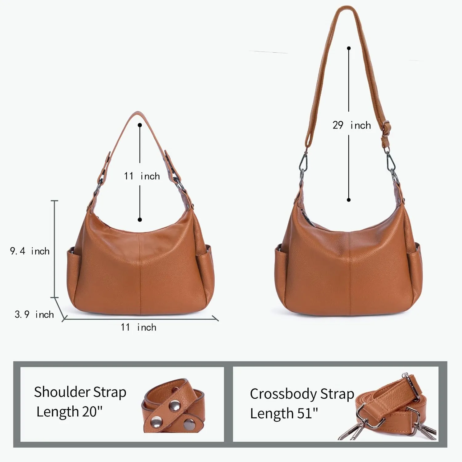 Genuine Leather Purses for Women Hobo Crossbody Bags Casual Work Shoulder Bag with Adjustable Strap