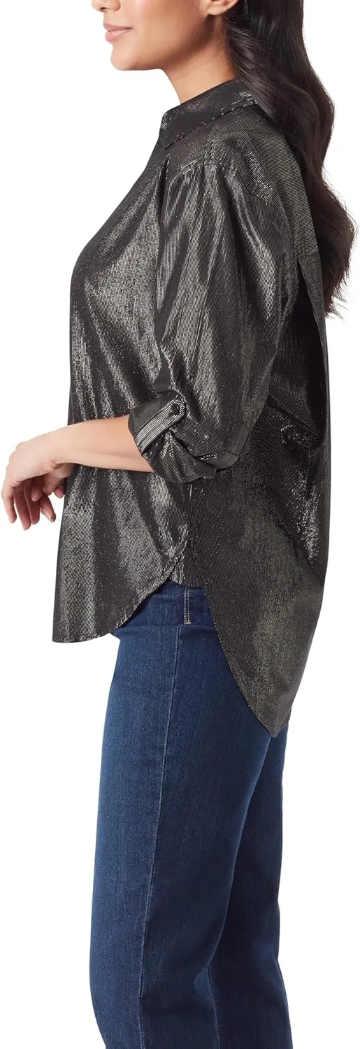 Gloria Vanderbilt Women's Amanda Oversized Button Down Shirt with Roll-tab Sleeves