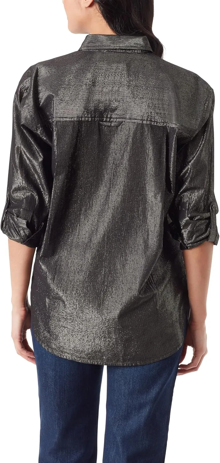 Gloria Vanderbilt Women's Amanda Oversized Button Down Shirt with Roll-tab Sleeves
