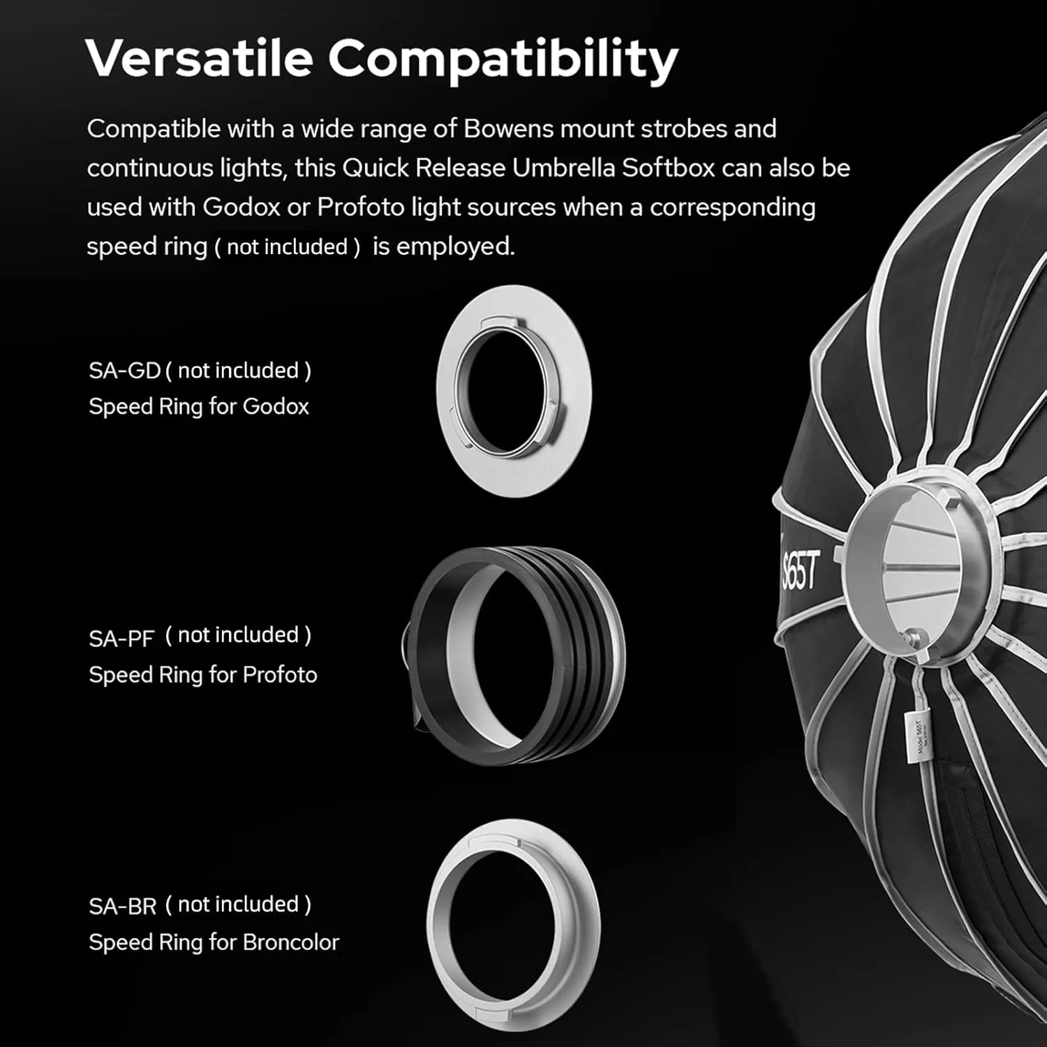Godox S65T 65cm/25.6in Quick Release Umbrella Softbox Professional Foldable Softbox with Standard Bowen Mount & Diffusers for Photography Studio