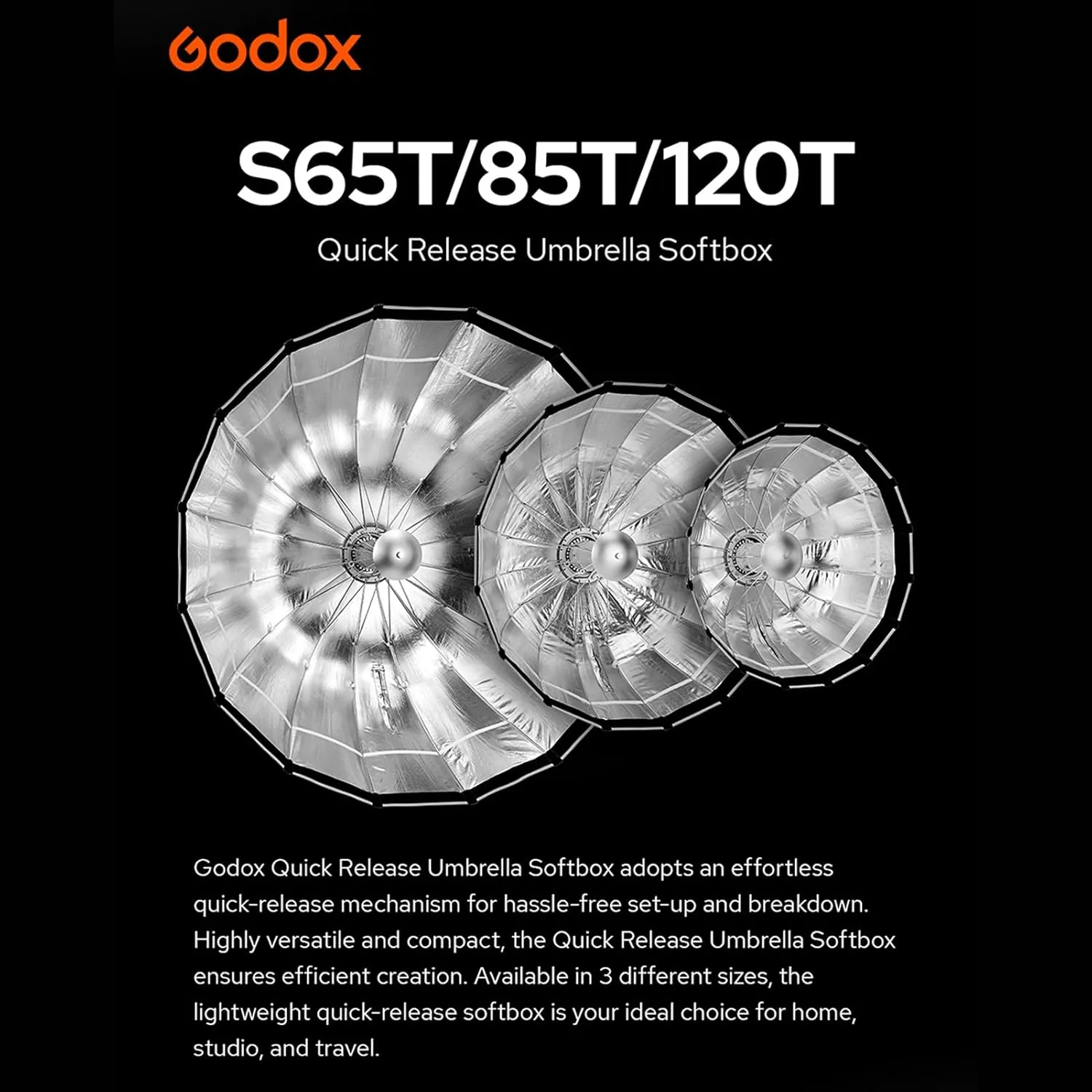 Godox S65T 65cm/25.6in Quick Release Umbrella Softbox Professional Foldable Softbox with Standard Bowen Mount & Diffusers for Photography Studio