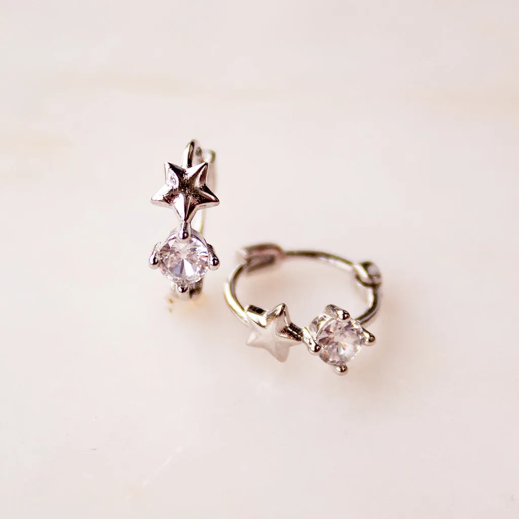 Gold Or Silver Star Gem Huggie Earrings