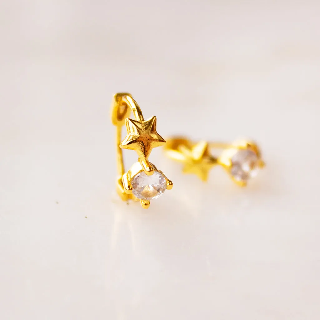Gold Or Silver Star Gem Huggie Earrings