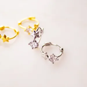 Gold Or Silver Star Gem Huggie Earrings