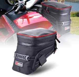 Goldfire Motorcycle Tank Bag Expandable ADV Gas Oil Fuel Tank Saddle Bag with Strong Strap Mount Water Resistant Motorcycle Storage Bag(Red Piping)
