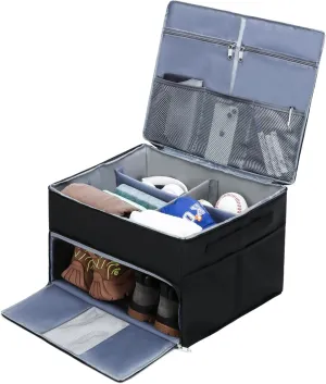 Golf Trunk Organizer for Golf Shoes Clothes Gloves Hats Large Collapsible Golf Storage Box with 4 Dividers Water-Resistant Golf Shoe Bag for 2 Pair of Shoes Golfing Accessories for Men Women Golfers
