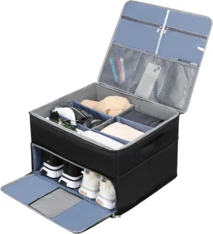 Golf Trunk Organizer for Golf Shoes Clothes Gloves Hats Large Collapsible Golf Storage Box with 4 Dividers Water-Resistant Golf Shoe Bag for 2 Pair of Shoes Golfing Accessories for Men Women Golfers