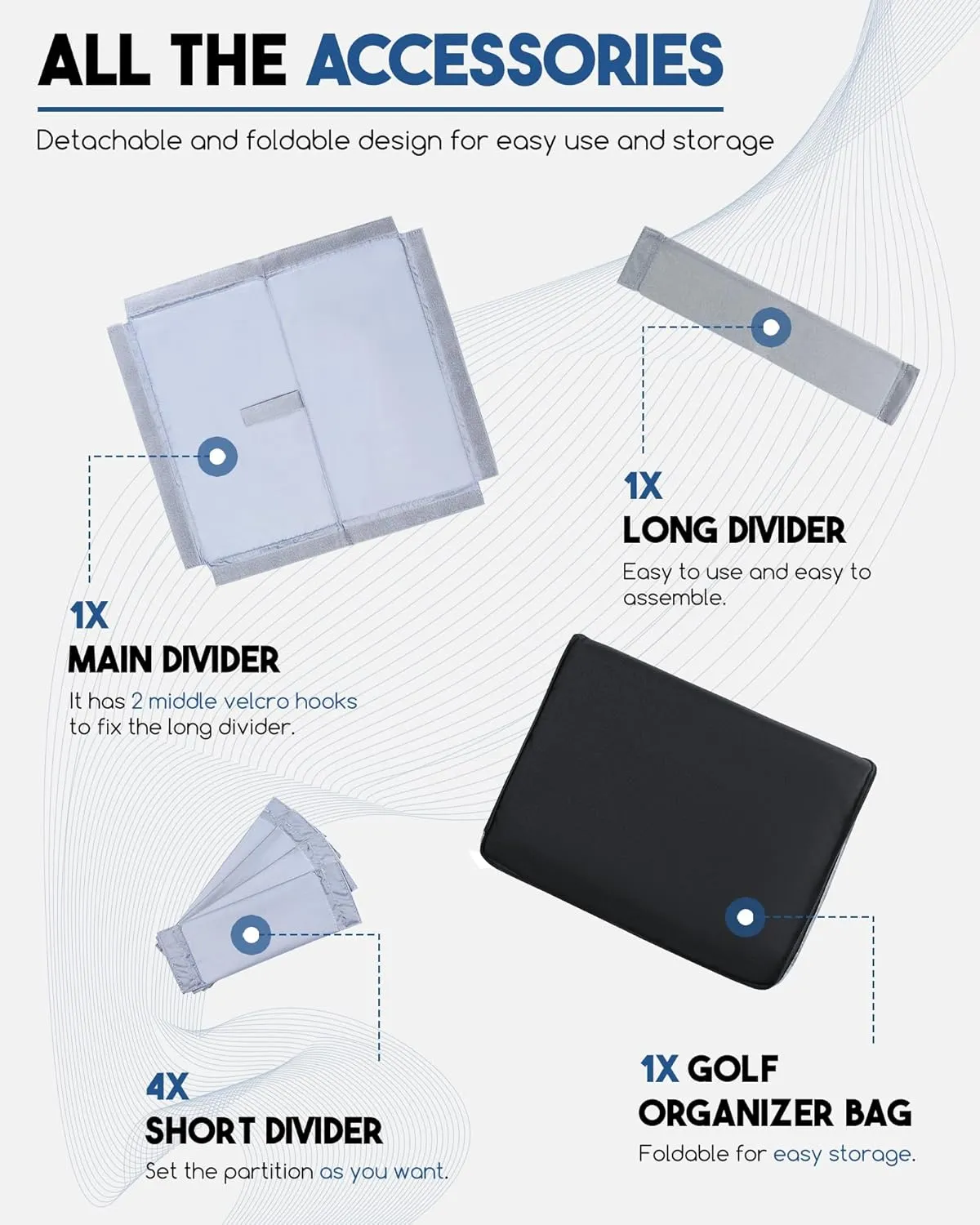 Golf Trunk Organizer for Golf Shoes Clothes Gloves Hats Large Collapsible Golf Storage Box with 4 Dividers Water-Resistant Golf Shoe Bag for 2 Pair of Shoes Golfing Accessories for Men Women Golfers