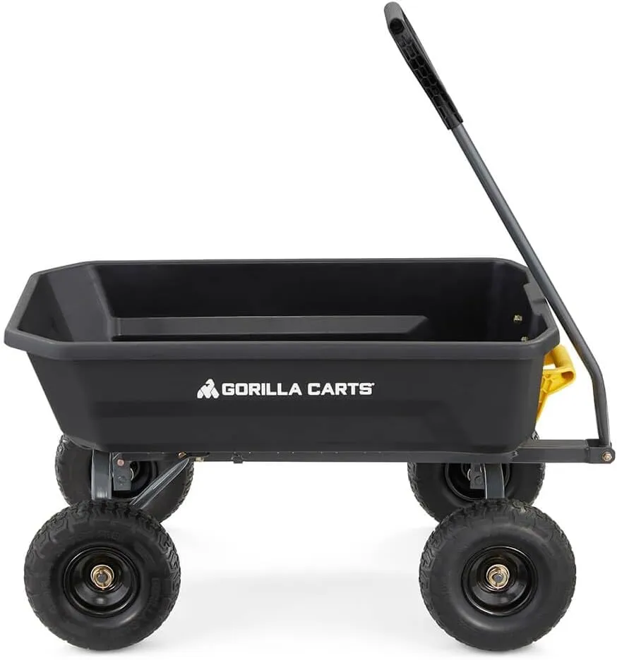 Gorilla Carts Heavy-Duty Dump Cart, Patented Quick-Release Dumping, Steel Frame, 600 lb Capacity, No-Flat 10-Inch Tires, Utility Wagon for Garden, Yard, Beach