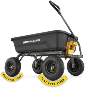 Gorilla Carts Heavy-Duty Dump Cart, Patented Quick-Release Dumping, Steel Frame, 600 lb Capacity, No-Flat 10-Inch Tires, Utility Wagon for Garden, Yard, Beach