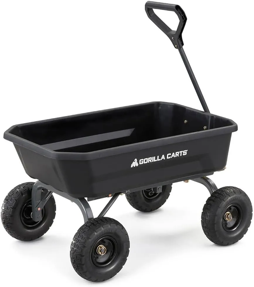 Gorilla Carts Heavy-Duty Dump Cart, Patented Quick-Release Dumping, Steel Frame, 600 lb Capacity, No-Flat 10-Inch Tires, Utility Wagon for Garden, Yard, Beach