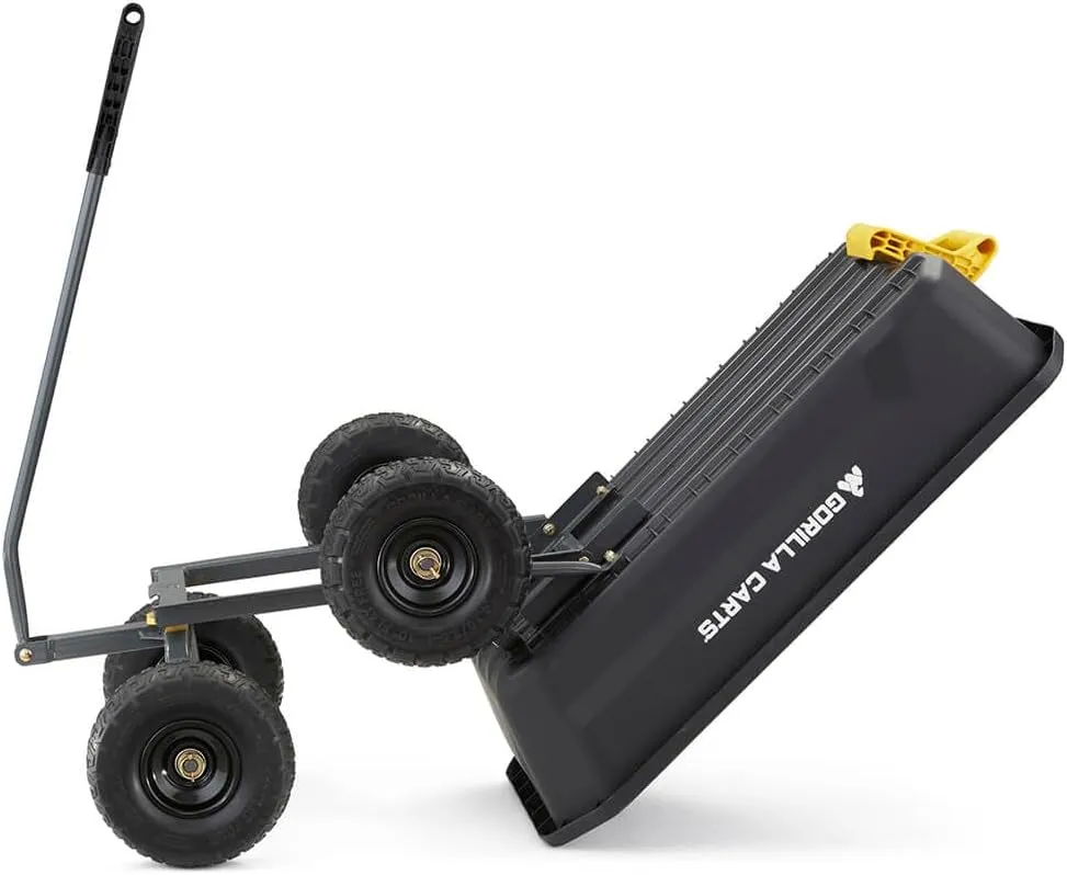 Gorilla Carts Heavy-Duty Dump Cart, Patented Quick-Release Dumping, Steel Frame, 600 lb Capacity, No-Flat 10-Inch Tires, Utility Wagon for Garden, Yard, Beach