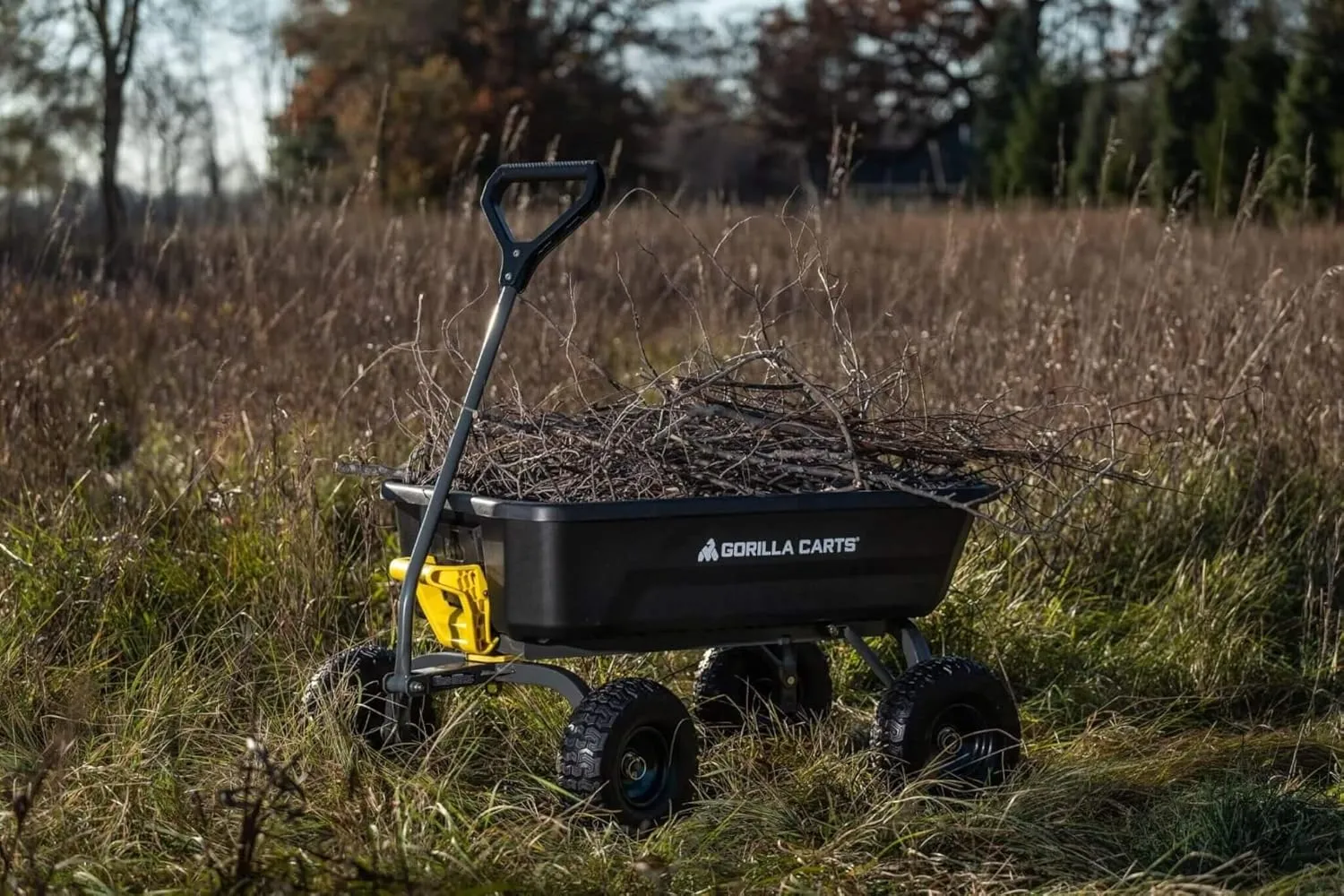 Gorilla Carts Heavy-Duty Dump Cart, Patented Quick-Release Dumping, Steel Frame, 600 lb Capacity, No-Flat 10-Inch Tires, Utility Wagon for Garden, Yard, Beach