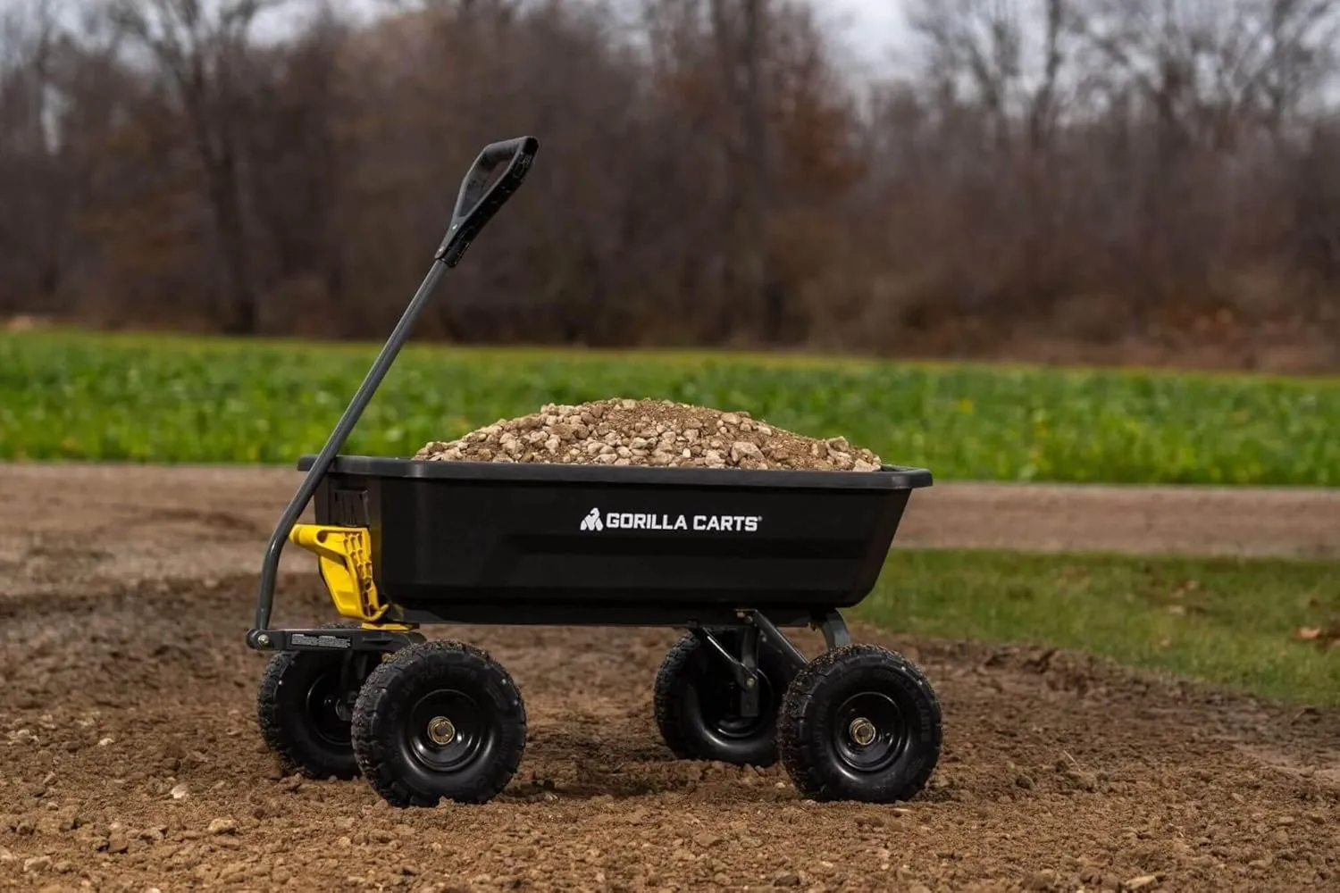 Gorilla Carts Heavy-Duty Dump Cart, Patented Quick-Release Dumping, Steel Frame, 600 lb Capacity, No-Flat 10-Inch Tires, Utility Wagon for Garden, Yard, Beach
