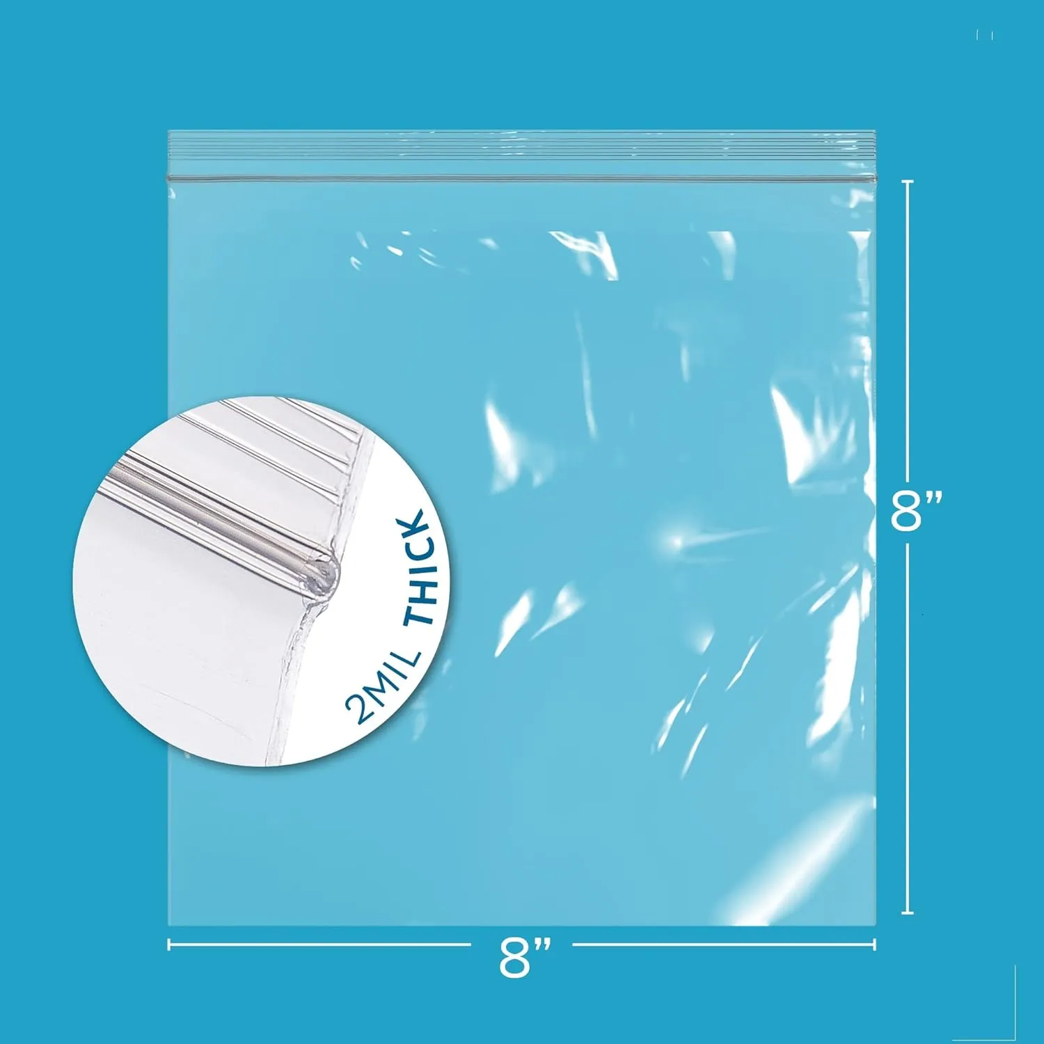 GPI - 8" x 8" - Bulk Pack 200, 2 Mil Thick, Clear Plastic Reclosable Zip Bags, Hang Hole for Display, Durable Poly Baggies with Resealable Zip Top Lock for Storage, Packaging & Shipping