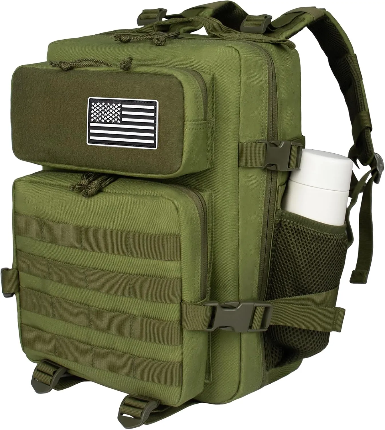 Green 25L Military Tactical Backpack for Travel Hiking, Backpack for Men with Bottle Holder, Small Laptop Backpack for Work, Men's Assault Bag Back Pack