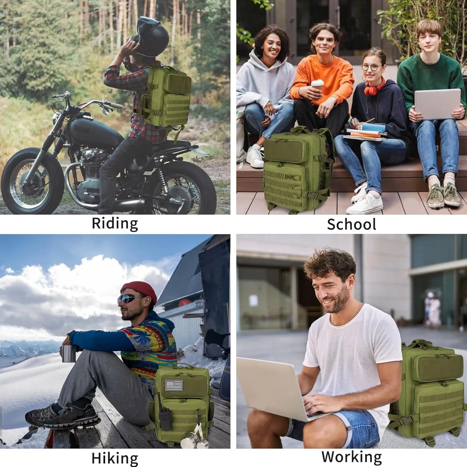 Green 25L Military Tactical Backpack for Travel Hiking, Backpack for Men with Bottle Holder, Small Laptop Backpack for Work, Men's Assault Bag Back Pack