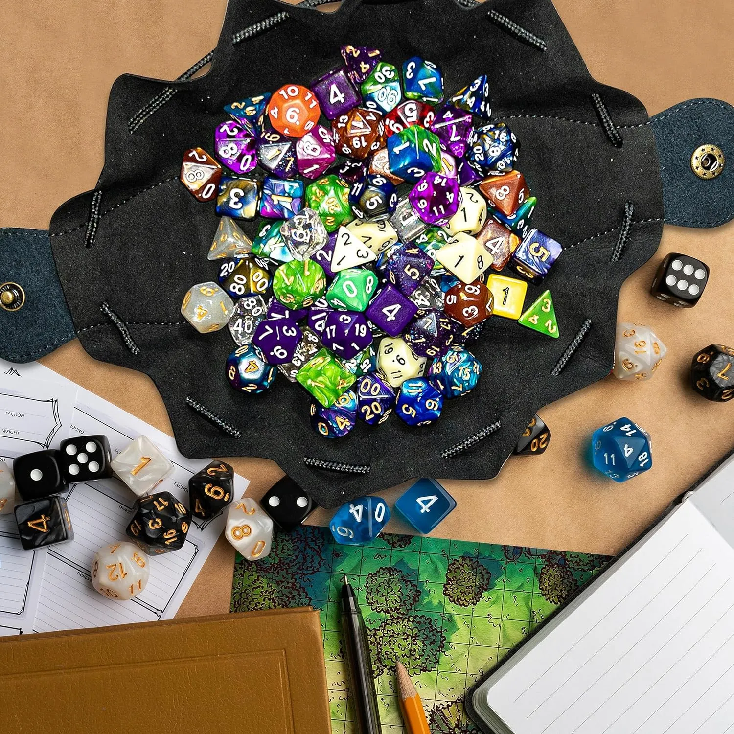 Guilt Free Gaming Genuine Leather RPG Bag | Foil Stamped | Holds 70 Dice | Great for Coins | Timeless Style | Great for DMs and Players