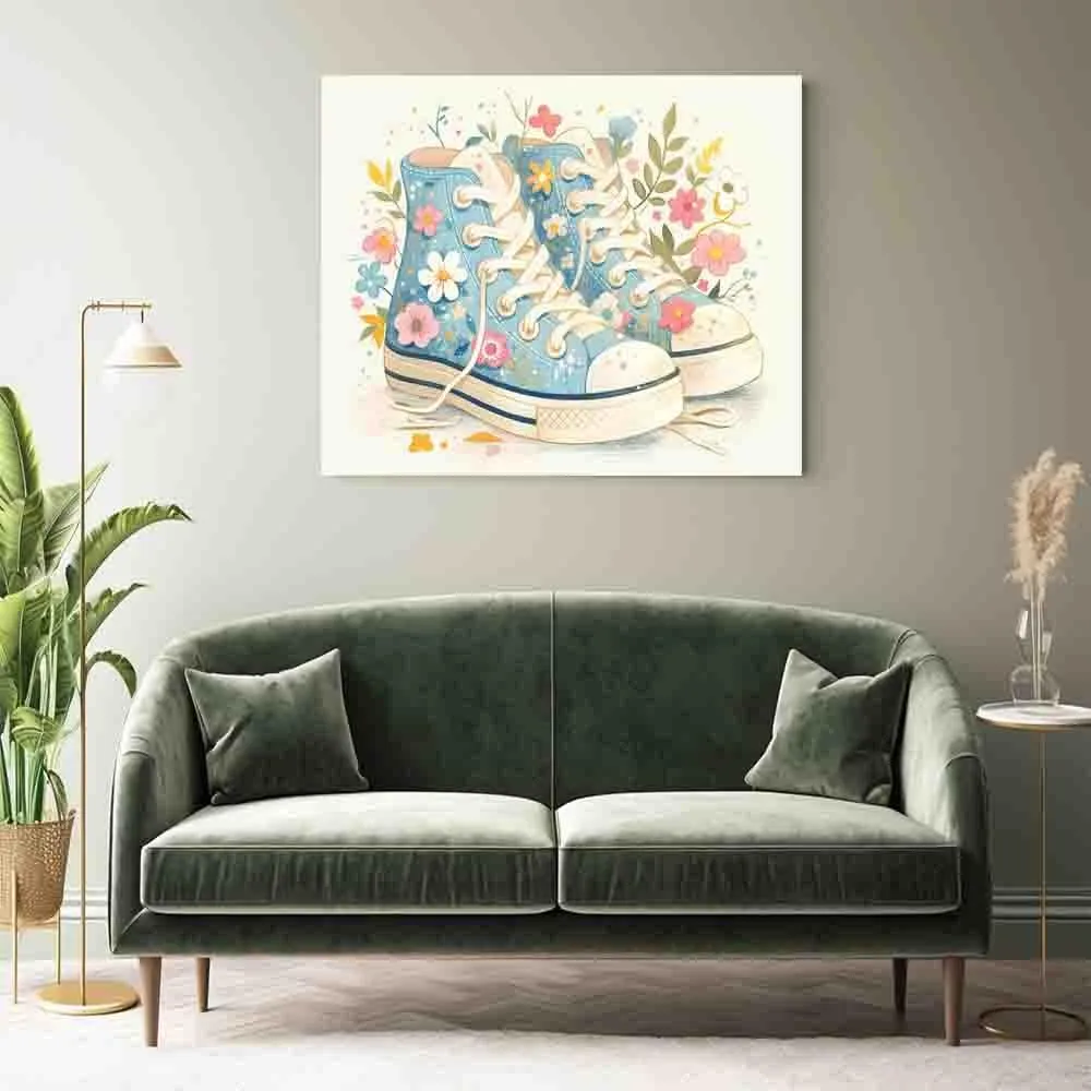 HALOYWB Sneakers Shoe Art Printed Shoes Wall decoration, floral illustrations, canvas art, encouraging gift pink, 16x24inch
