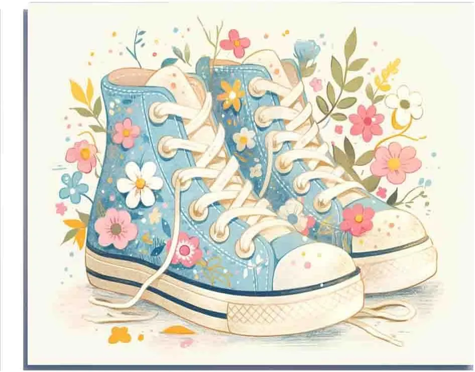 HALOYWB Sneakers Shoe Art Printed Shoes Wall decoration, floral illustrations, canvas art, encouraging gift pink, 16x24inch