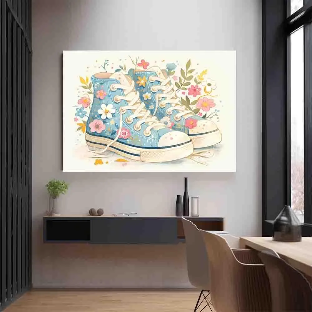 HALOYWB Sneakers Shoe Art Printed Shoes Wall decoration, floral illustrations, canvas art, encouraging gift pink, 16x24inch