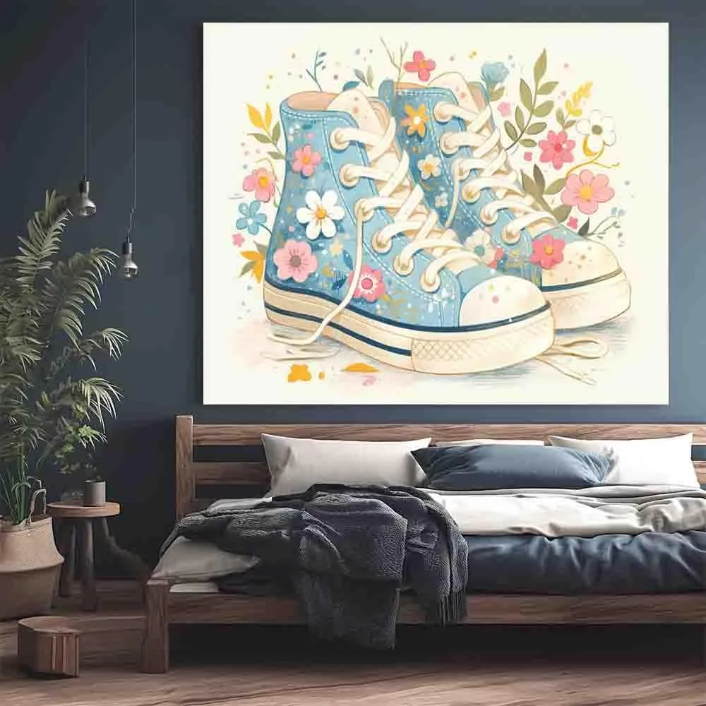 HALOYWB Sneakers Shoe Art Printed Shoes Wall decoration, floral illustrations, canvas art, encouraging gift pink, 16x24inch