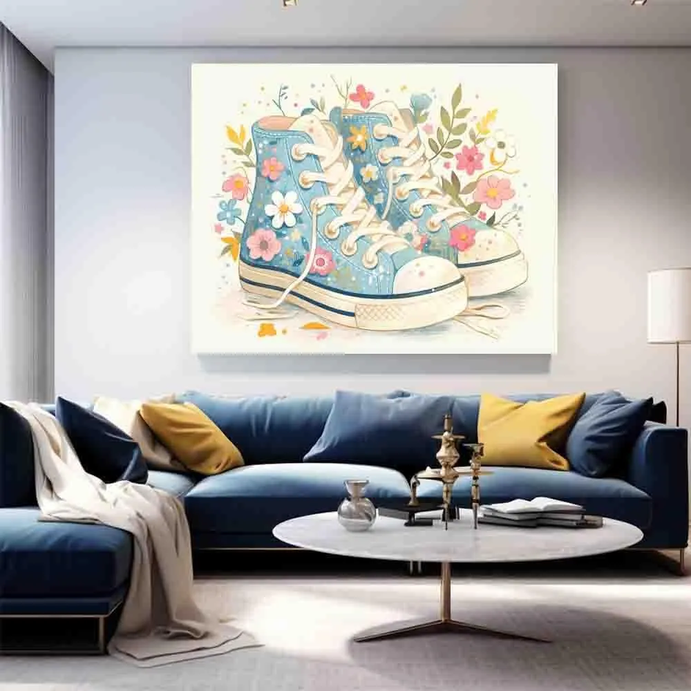 HALOYWB Sneakers Shoe Art Printed Shoes Wall decoration, floral illustrations, canvas art, encouraging gift pink, 16x24inch