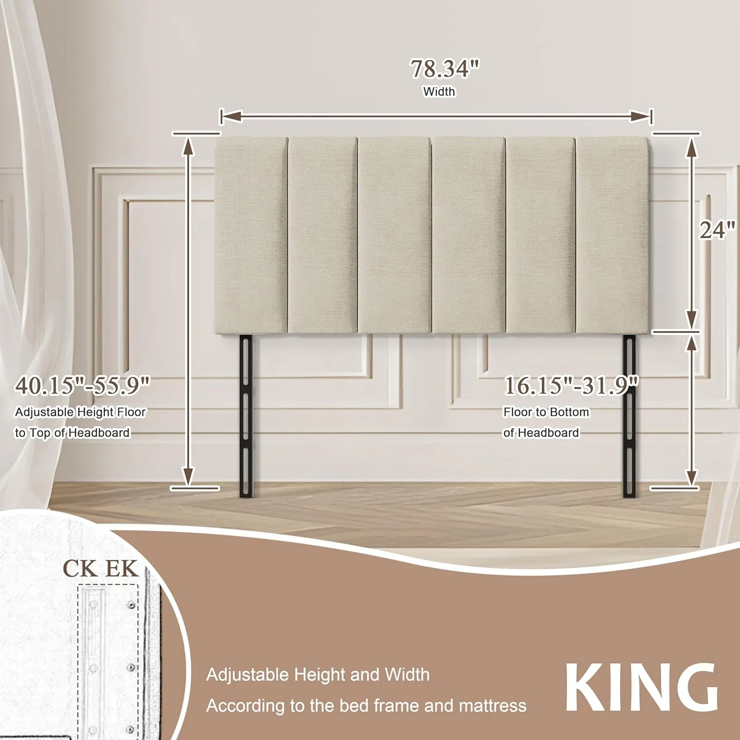 HAOBO Home Upholstered Headboard Foldable King Size Headboards Eastern King/California King Linen Panel with Height Adjustments