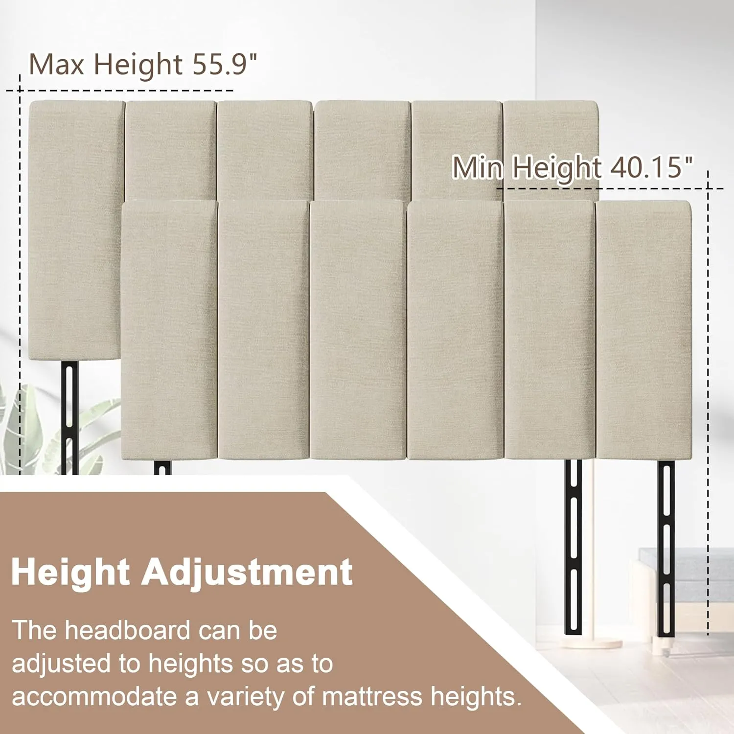 HAOBO Home Upholstered Headboard Foldable King Size Headboards Eastern King/California King Linen Panel with Height Adjustments