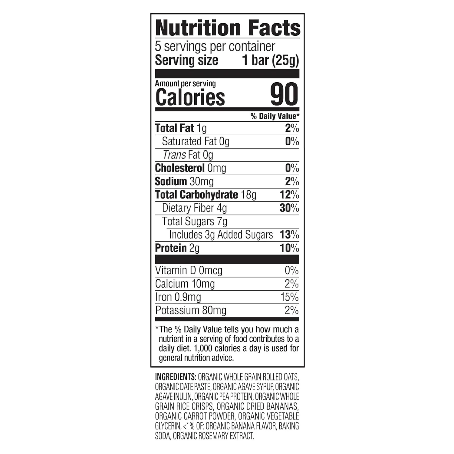 Happy Tot Organics Fiber & Protein Soft-Baked Oat Bars Organic Toddler Snack Banana & Carrot, 0.88 Ounce Bars, 5 Count Box (Pack of 6)