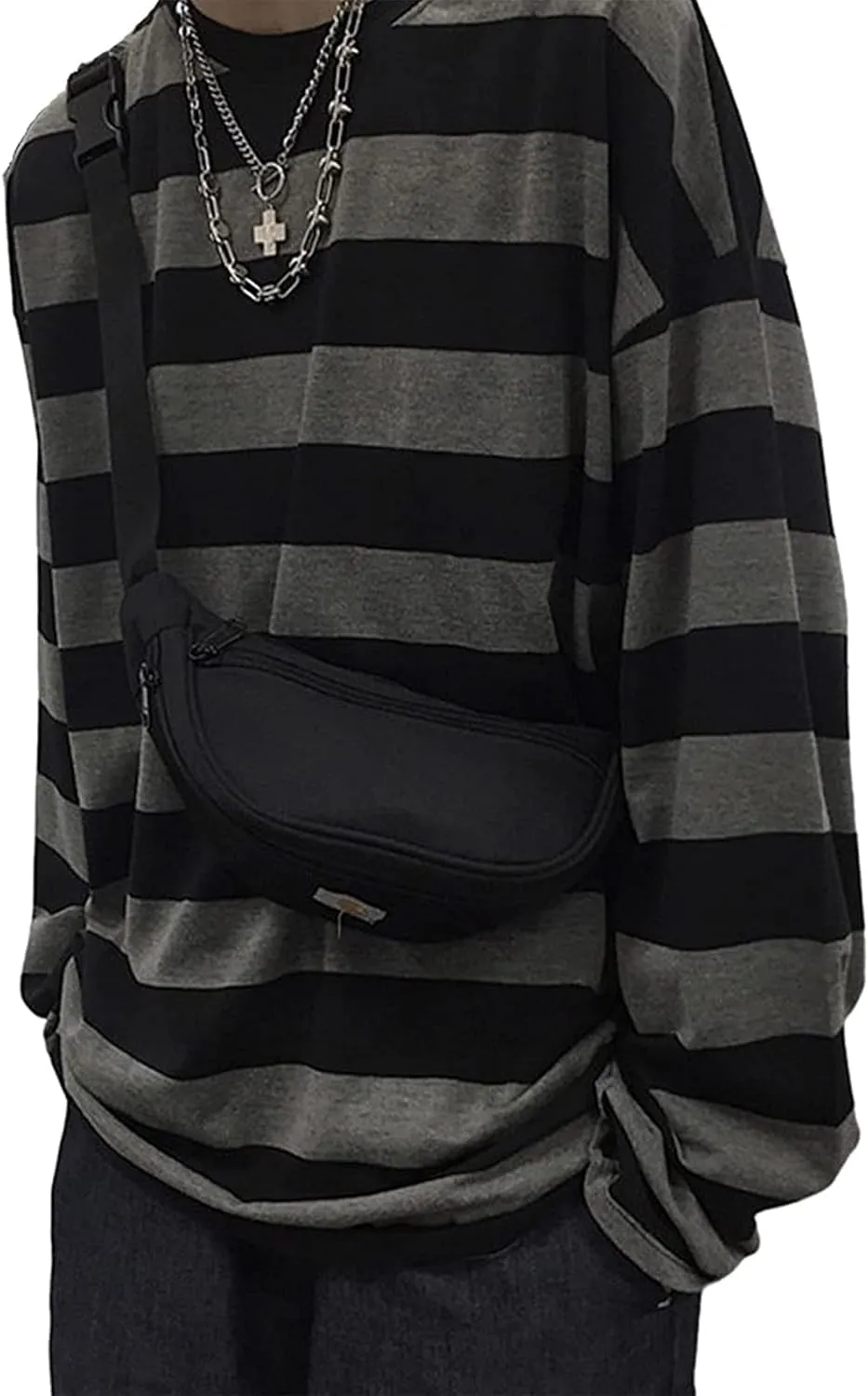 Harajuku Oversized Striped T-Shirt Y2K Long Sleeve Crewneck Baggy Clothes Vintage Streetwear Pullover