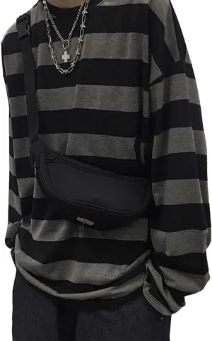 Harajuku Oversized Striped T-Shirt Y2K Long Sleeve Crewneck Baggy Clothes Vintage Streetwear Pullover