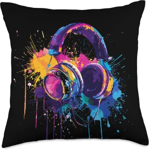 Headphones Music DJ Dance Music Beatmaker Splash Artwork Throw Pillow