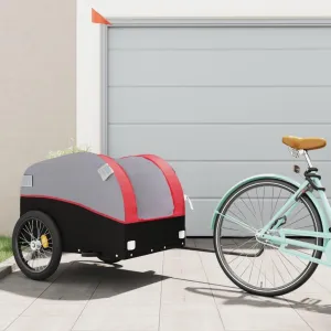 Heavy-Duty Bike Trailer for Easy Transport of Goods, Sturdy Iron Frame, Includes Safety Flag, Black and Red