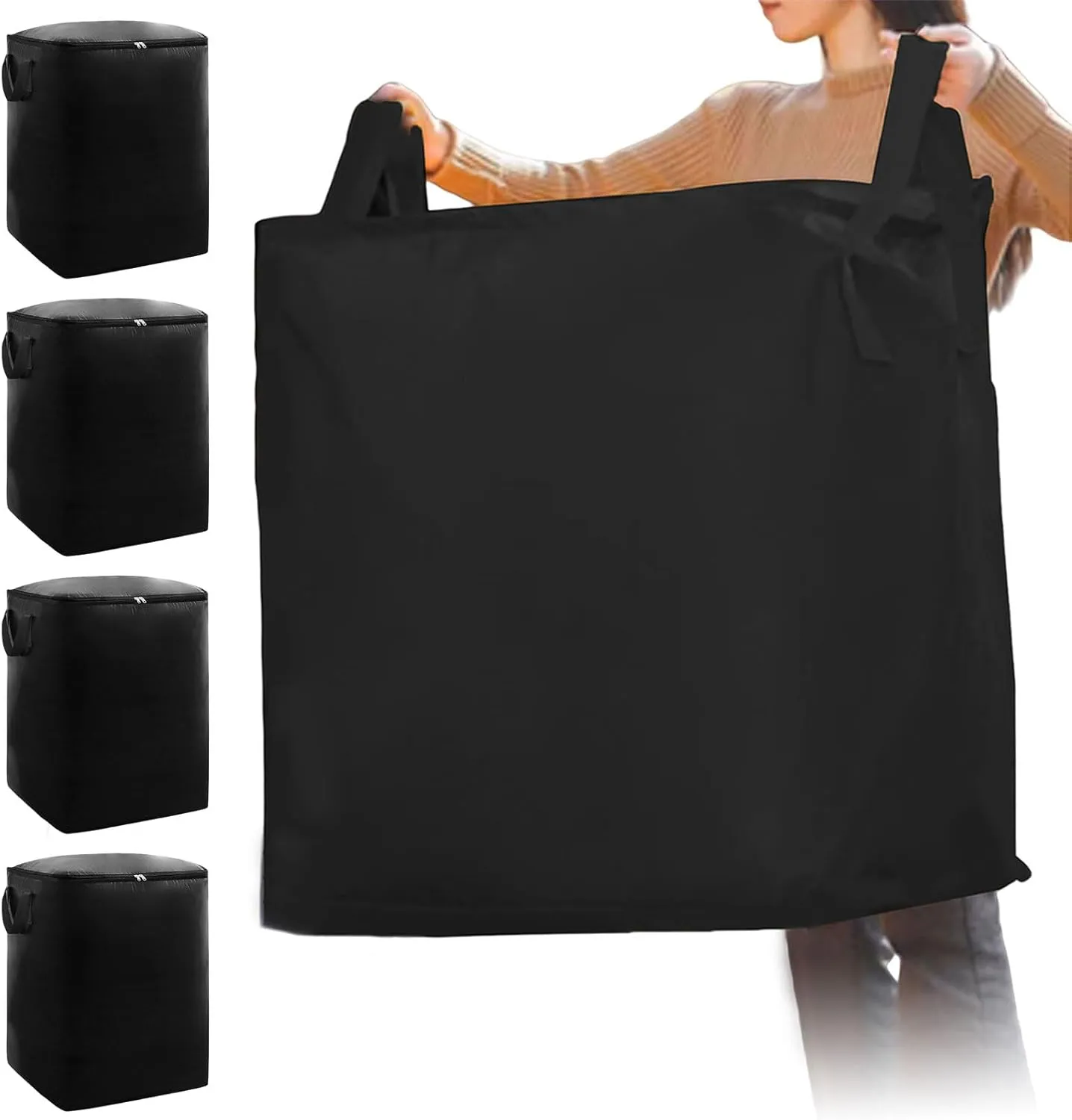 Heavy Duty Moving Bags 66 Gallon, 4 Pack Extra Large Moving Bags with Zippers and Strong Handles, Waterproof Space-Saving Tote Duffle Storage Bag for College Dorm Clothes Comforters Travel