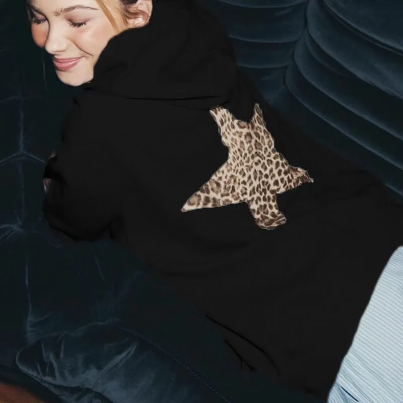 heyheyshine Star Graphic Hoodies Oversized Y2k Leopard Print Hooded Sweatshirt Cheetah Hoodie Streetwear Unisex Pullover Tops