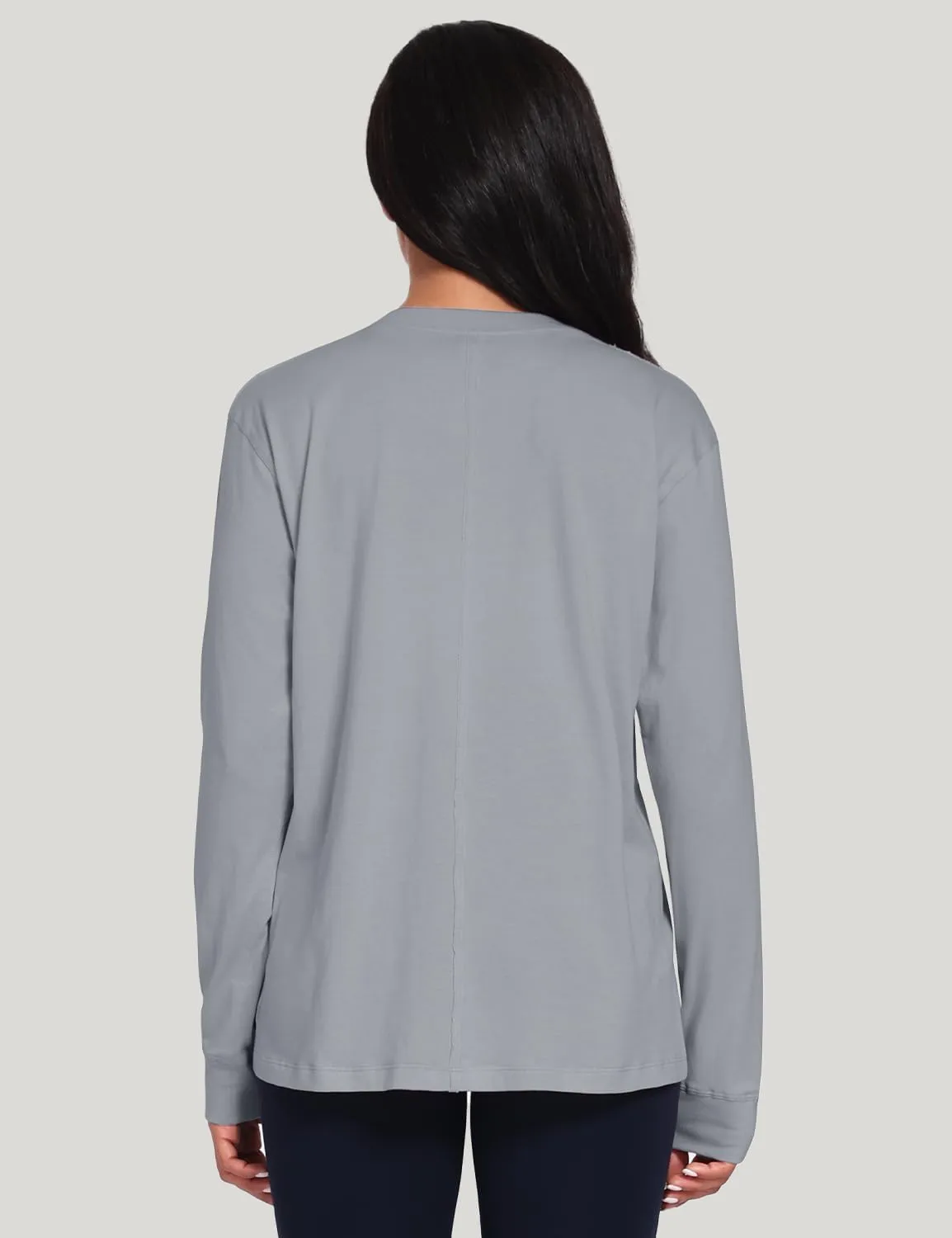 HeyNuts Pima Cotton Workout Long Sleeve Shirts for Women Crew Neck Athletic Basic Shirts Casual Tops