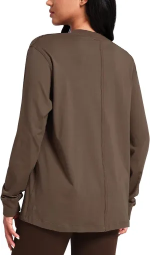 HeyNuts Pima Cotton Workout Long Sleeve Shirts for Women Crew Neck Athletic Basic Shirts Casual Tops
