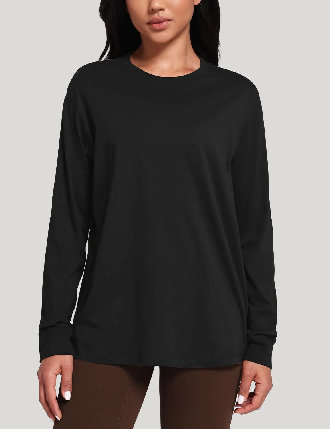 HeyNuts Pima Cotton Workout Long Sleeve Shirts for Women Crew Neck Athletic Basic Shirts Casual Tops