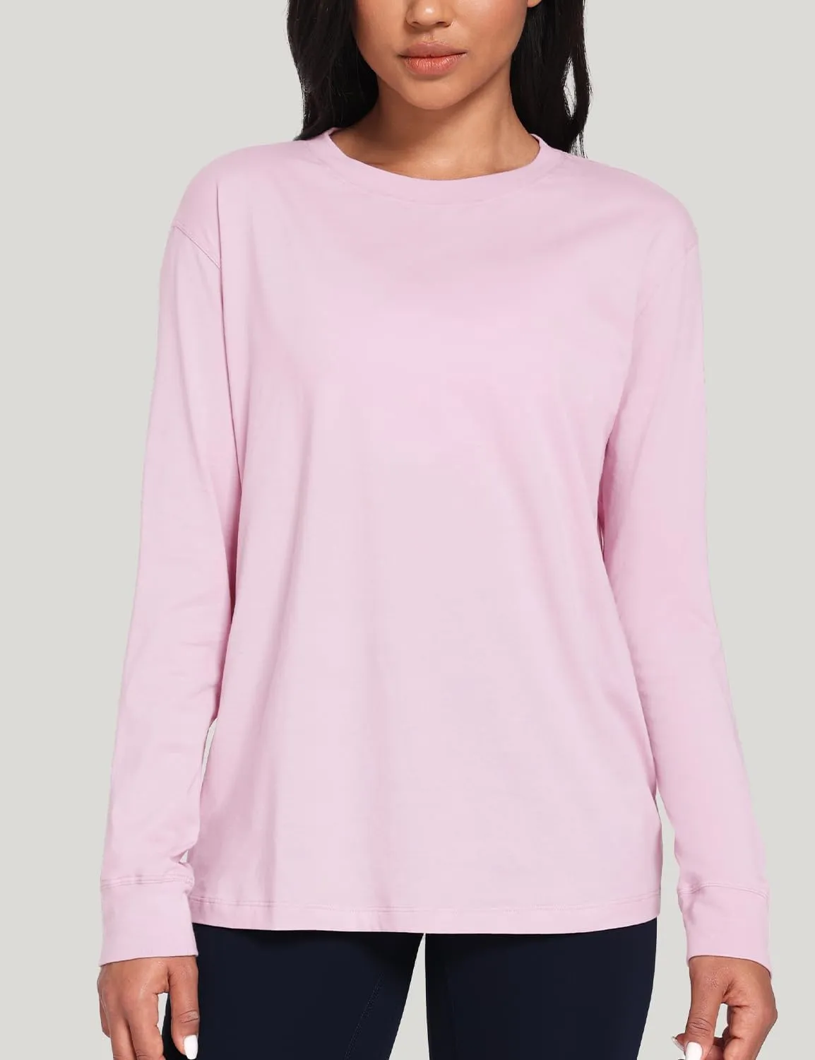 HeyNuts Pima Cotton Workout Long Sleeve Shirts for Women Crew Neck Athletic Basic Shirts Casual Tops