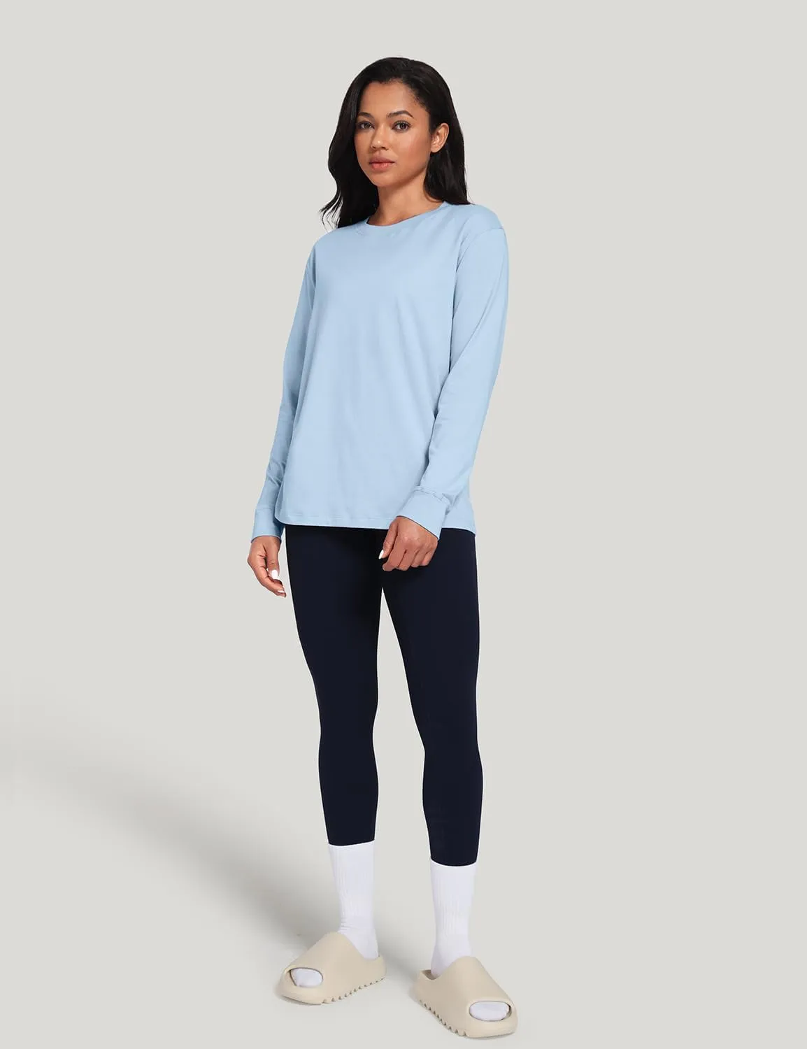 HeyNuts Pima Cotton Workout Long Sleeve Shirts for Women Crew Neck Athletic Basic Shirts Casual Tops