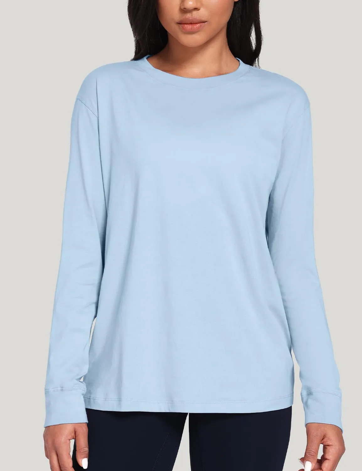 HeyNuts Pima Cotton Workout Long Sleeve Shirts for Women Crew Neck Athletic Basic Shirts Casual Tops