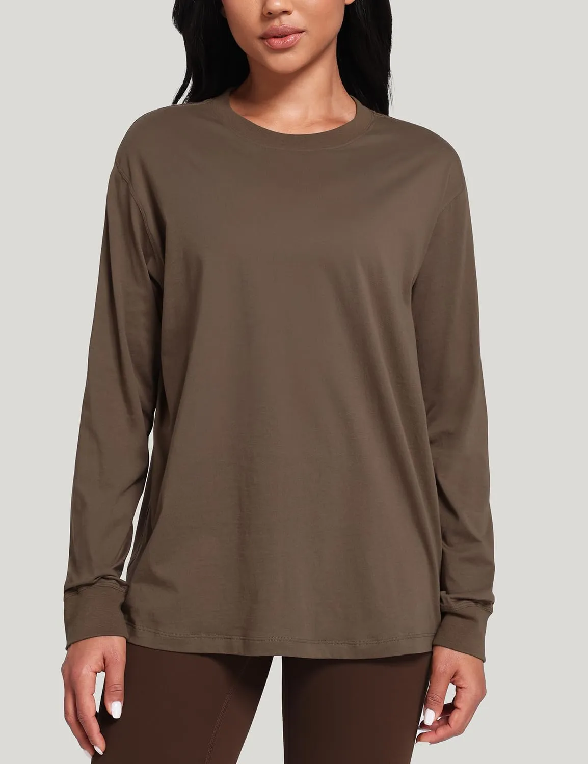 HeyNuts Pima Cotton Workout Long Sleeve Shirts for Women Crew Neck Athletic Basic Shirts Casual Tops