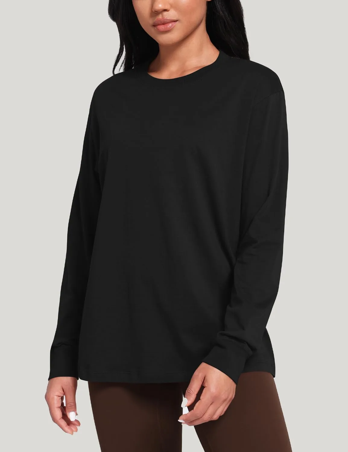 HeyNuts Pima Cotton Workout Long Sleeve Shirts for Women Crew Neck Athletic Basic Shirts Casual Tops