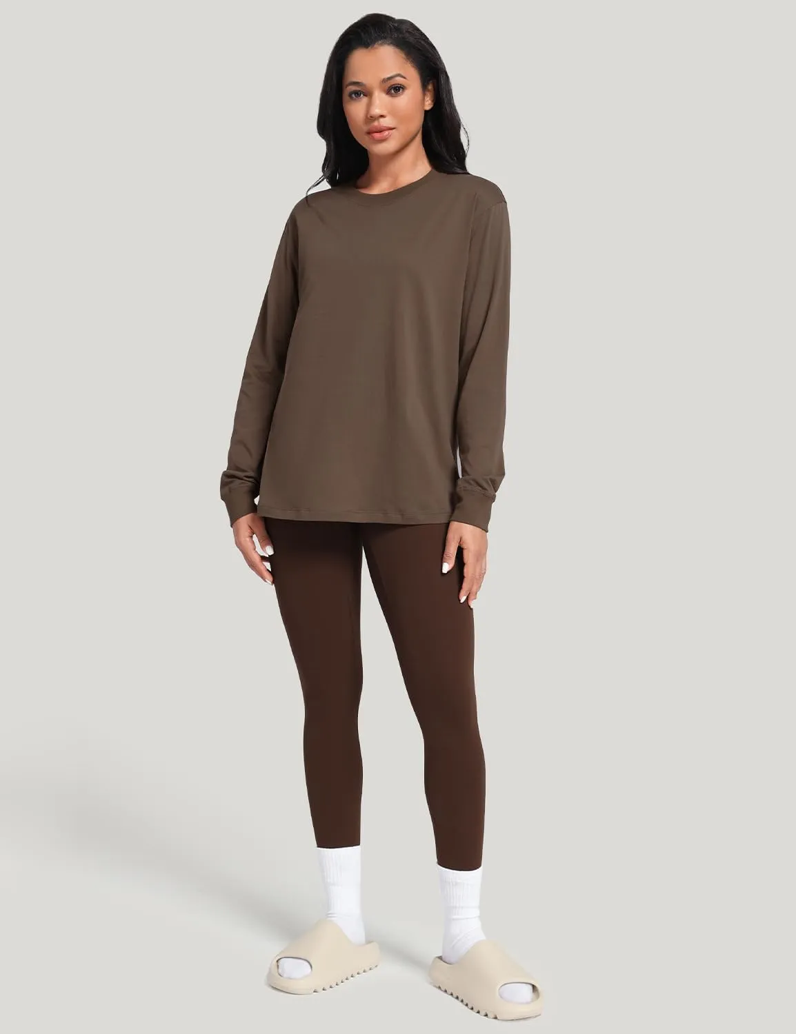 HeyNuts Pima Cotton Workout Long Sleeve Shirts for Women Crew Neck Athletic Basic Shirts Casual Tops