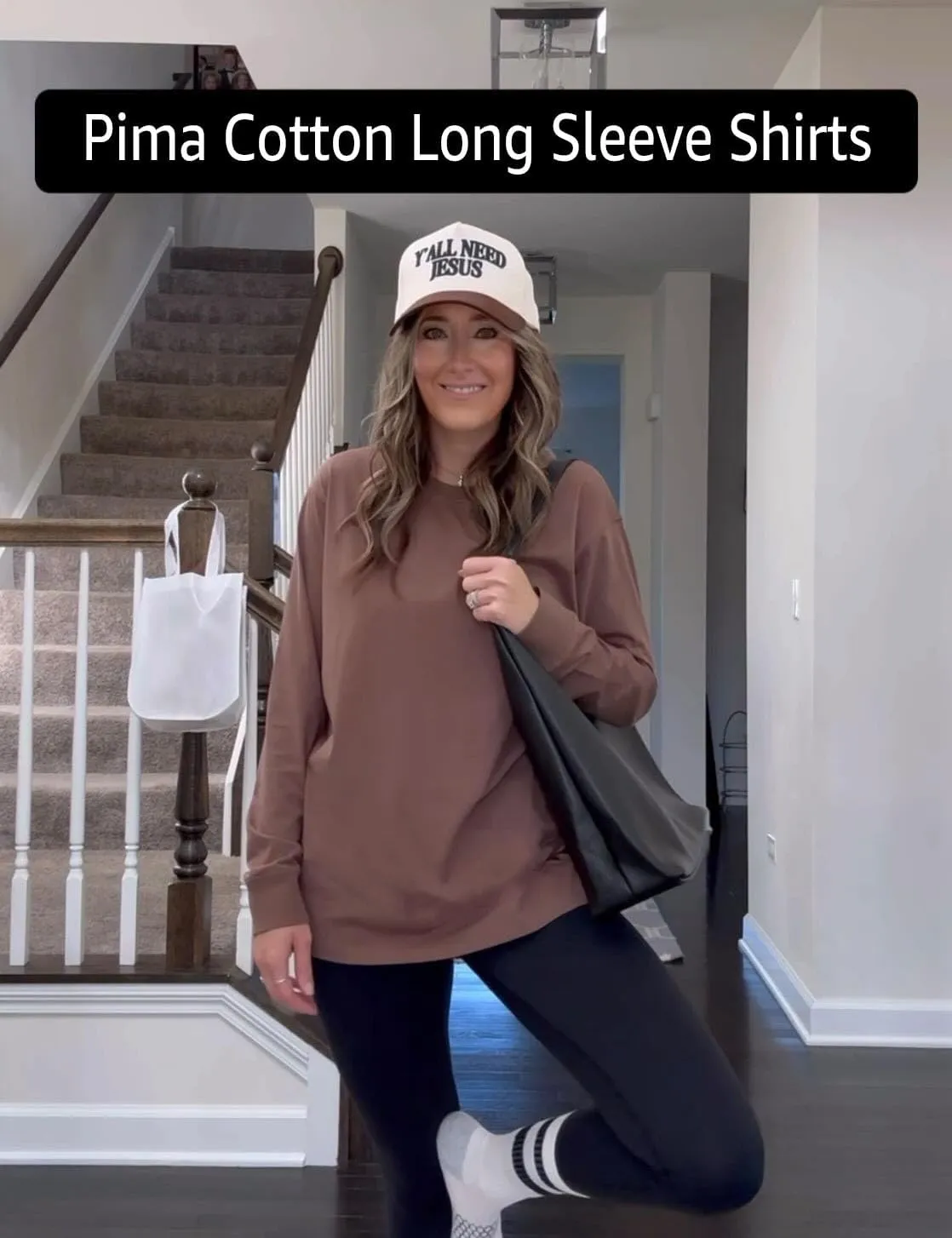 HeyNuts Pima Cotton Workout Long Sleeve Shirts for Women Crew Neck Athletic Basic Shirts Casual Tops