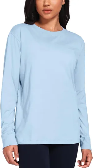 HeyNuts Pima Cotton Workout Long Sleeve Shirts for Women Crew Neck Athletic Basic Shirts Casual Tops