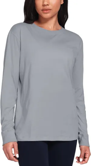 HeyNuts Pima Cotton Workout Long Sleeve Shirts for Women Crew Neck Athletic Basic Shirts Casual Tops